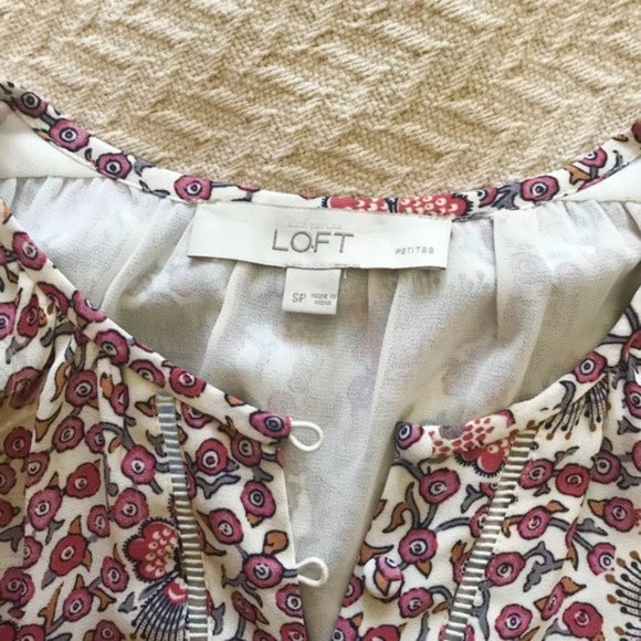 LOFT Floral Blouse, Flowerbud Smocked Cuff - Picture 9 of 13